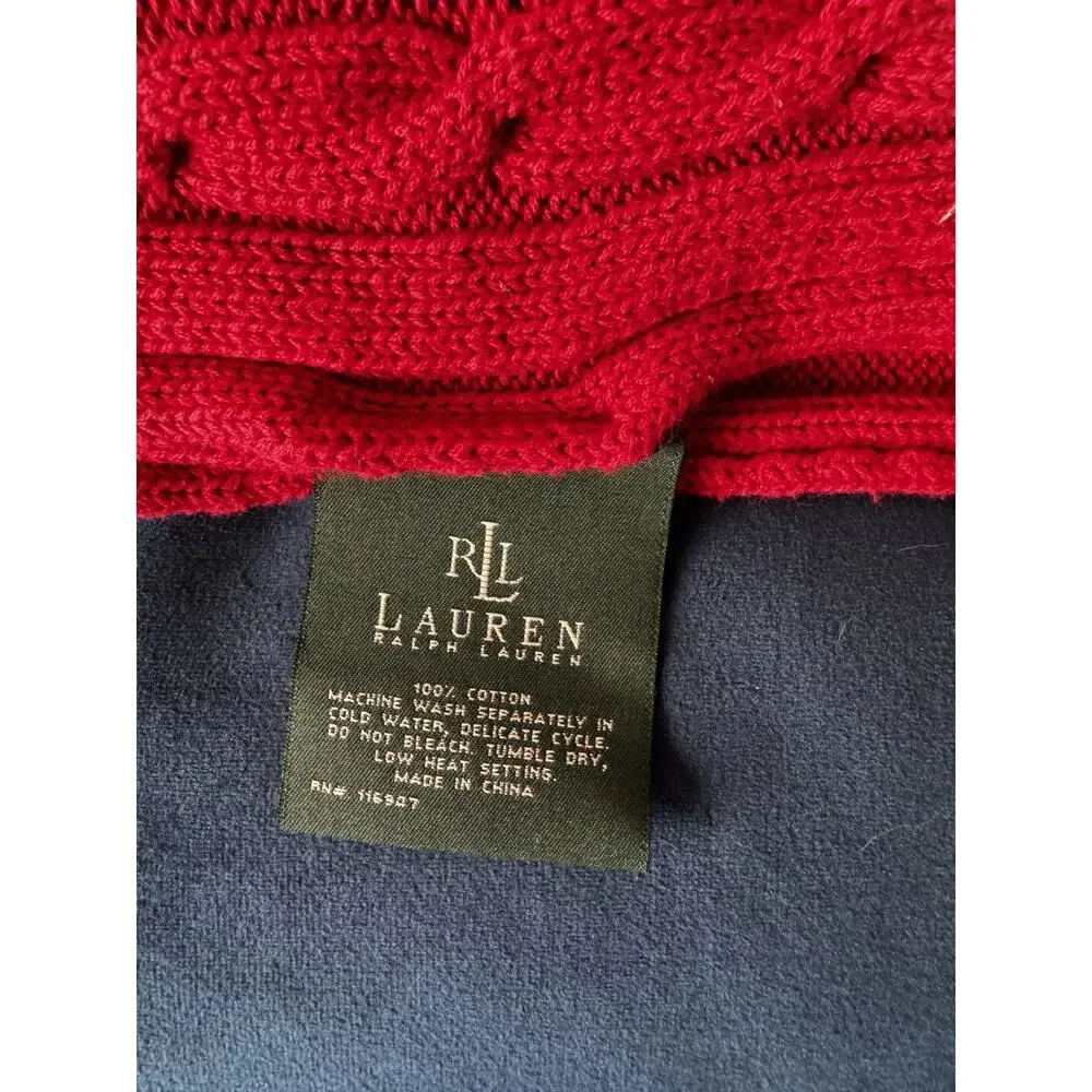 Ralph Lauren Jamie Cable Knit Throw Blanket 50x70 Red Soft Cozy